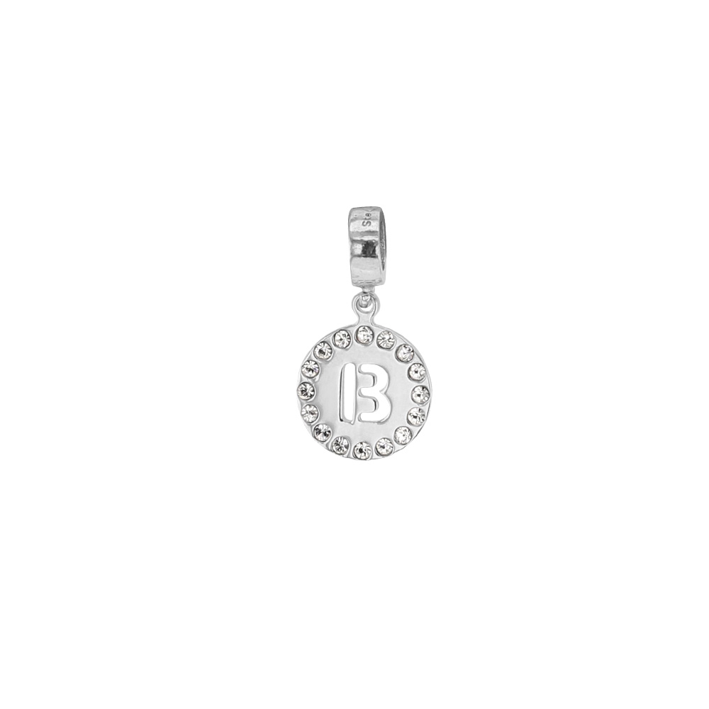 Pampille en argent 925/1000 rhodié et ornée de cristaux de Swarovski® - Lettre B
