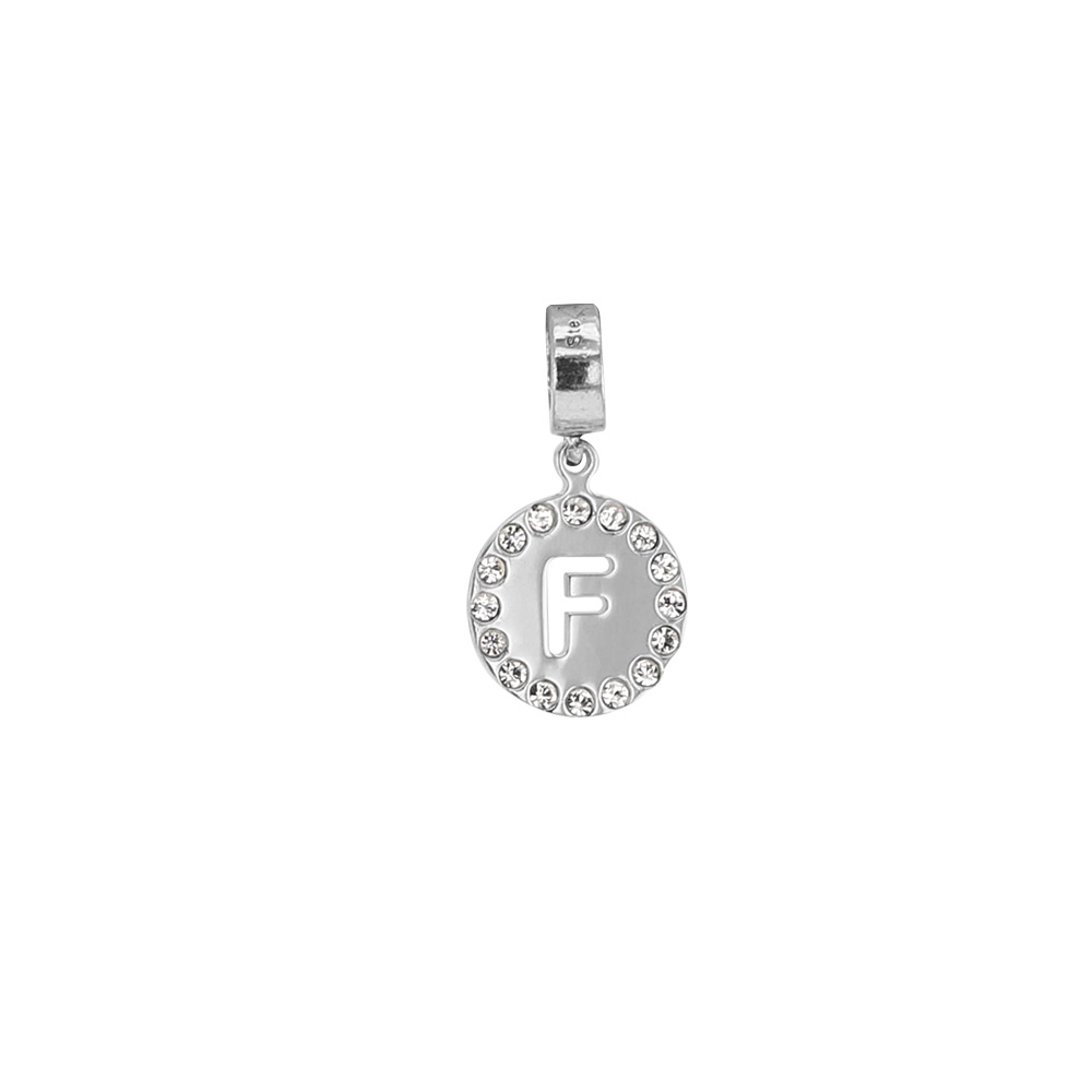 Pampille en argent 925/1000 rhodié et ornée de cristaux de Swarovski® - Lettre F