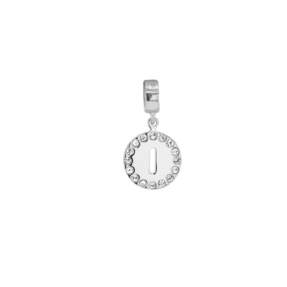 Pampille en argent 925/1000 rhodié et ornée de cristaux de Swarovski® - Lettre I