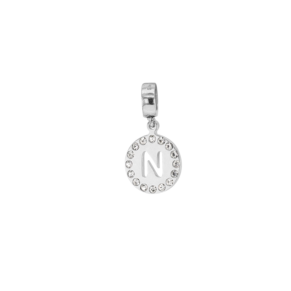 Pampille en argent 925/1000 rhodié et ornée de cristaux de Swarovski® - Lettre N