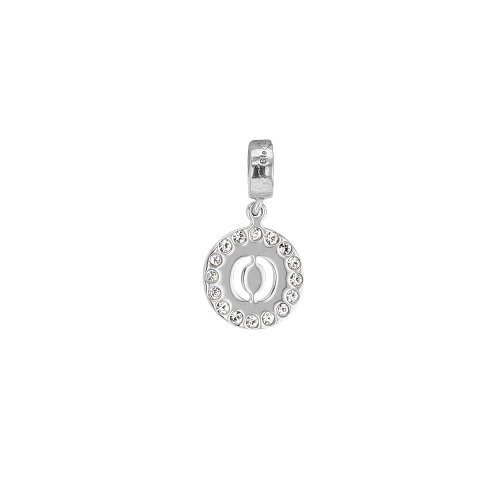 Pampille en argent 925/1000 rhodié et ornée de cristaux de Swarovski® - Lettre O