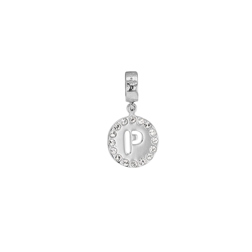 Pampille en argent 925/1000 rhodié et ornée de cristaux de Swarovski® - Lettre P