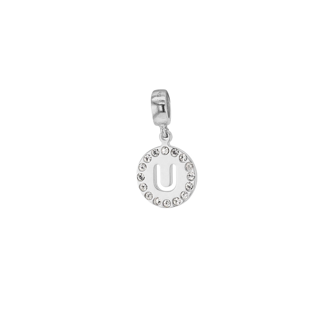 Pampille en argent 925/1000 rhodié et ornée de cristaux de Swarovski® - Lettre U