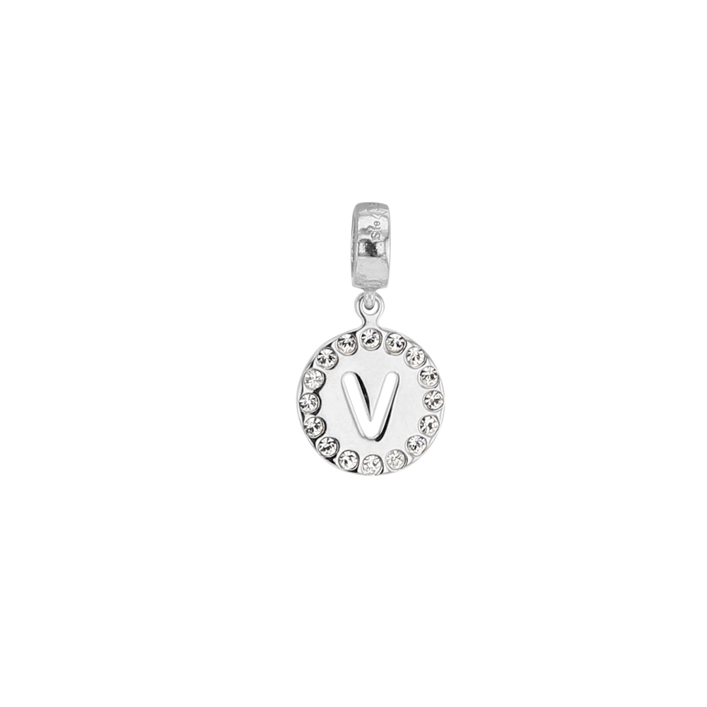 Pampille en argent 925/1000 rhodié et ornée de cristaux de Swarovski® - Lettre V