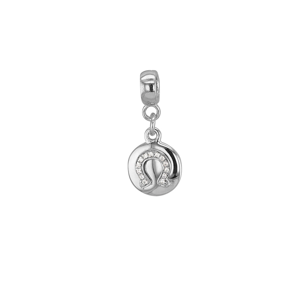 Pampille en argent 925/1000 rhodié et oxydes de zirconium - Le Fer à cheval à graver