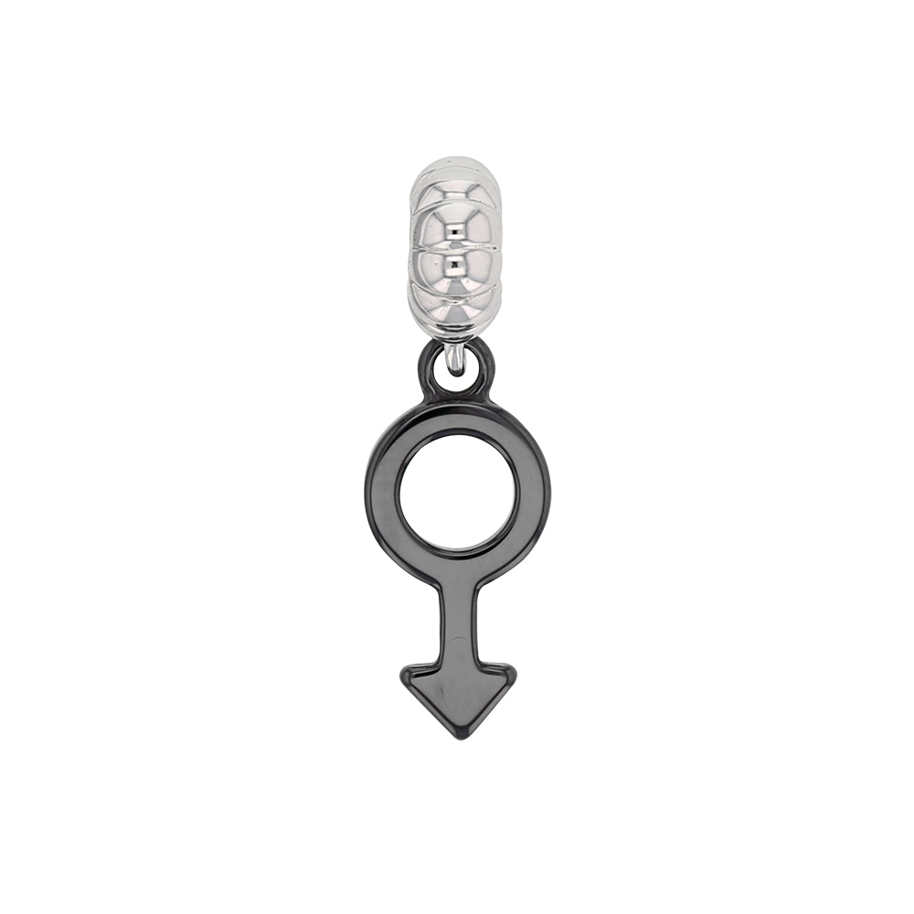 Pampille en céramique noire avec anneau en argent 925/1000 rhodié - signe féminin