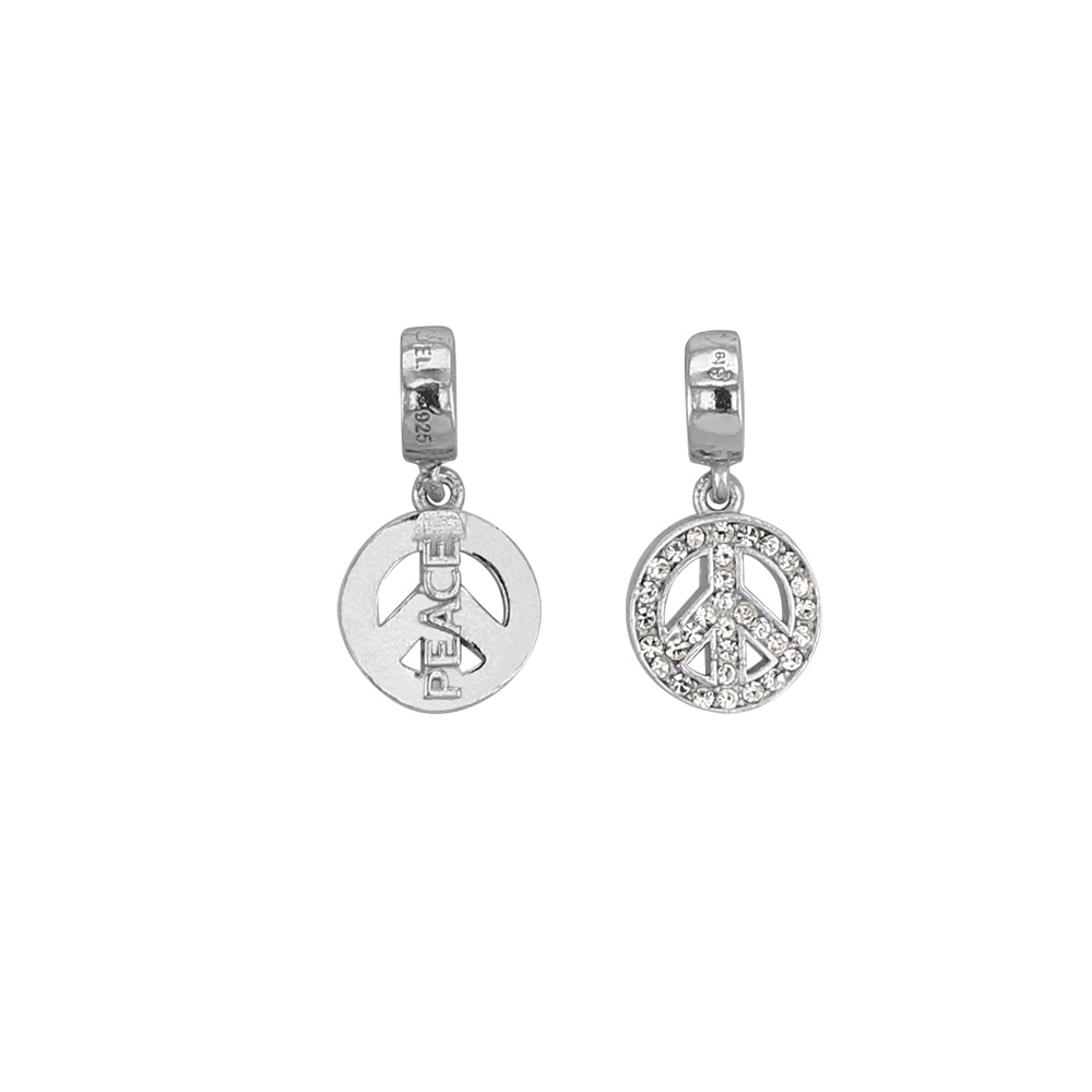 Pampille Messagère en argent 925/1000 rhodié orné de cristaux de Swarovski -  Peace and Love