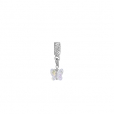 Pampille Papillon en argent 925/1000 rhodié avec cristal blanc