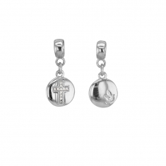 Pampille Symbolique en argent 925/1000 rhodié et oxyde de zirconium - La Croix et la Colombe