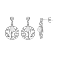 Pendantes arbre de vie ajouré avec perles d'eau douce de culture en argent rhodié