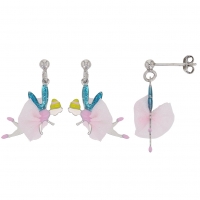 Pendantes argent rhodié forme de fée avec tutu et ailes bleues