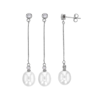Pendantes perles d'eau douce de culture AAA, argent rhodié et oxyde de zirconium