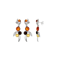 Pendantes pierres Ambre cognac, citrine et cerise avec feuilles argent 925/1000 rhodié