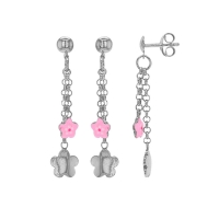 Pendants 2 fleurs dont 1 émail rose et rouge argent 925/1000 rhodié