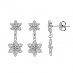 Pendants 2 fleurs en relief, argent 925/1000 rhodié