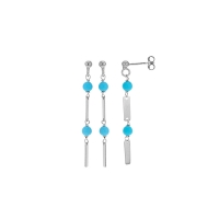 Pendants 2 rectangles, 2 boules résine bleu turquoise, argent 925/1000 platiné