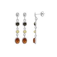 Pendants 3 ambres cognac, miel et gris en argent 925/1000 rhodié