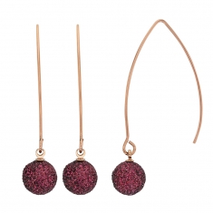 Pendants acier doré rose ornés d'une boule pailletée prune