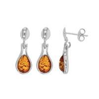 Pendants ambre cognac en argent 925/1000 rhodié