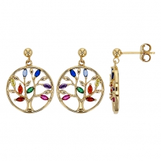 Pendants arbre de vie en oxyde de zirconium multicolores, plaqué or