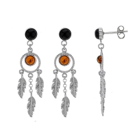 Pendants attrape-rêve ambre cognac en argent 925/1000 rhodié