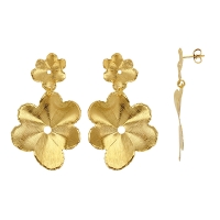 Pendants avec grandes et petites fleurs brossées, argent 925/1000 doré