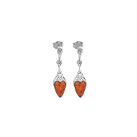 Pendants avec pierre ambre ovale et armature arabesque en argent 925/1000 rhodié