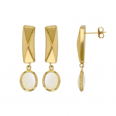 Pendants avec rectangle bombé et pampille ovale en nacre, argent 925/1000 doré
