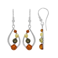 Pendants boules ambre cognac, vert et jaune argent 925/1000