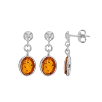 Pendants cabochon plat ambre cognac et argent 925/1000 rhodié