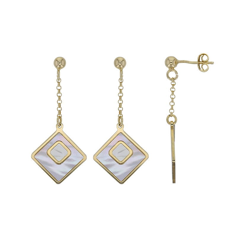 Pendants carré ajouré en nacre, argent 925/1000 doré