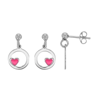 Pendants cercles ajourés, émail rouge en argent 925/1000 rhodié