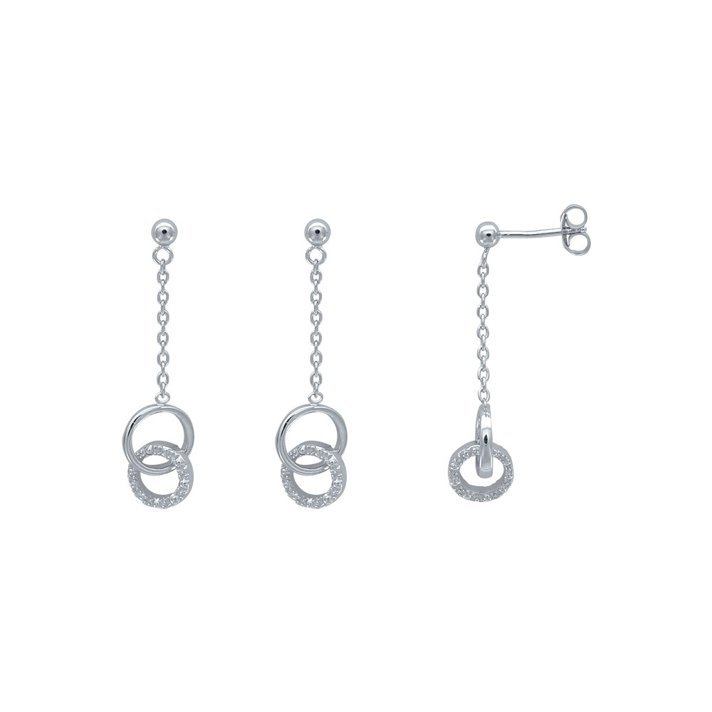Pendants 2 cercles en argent rhodié 925/1000 et oxydes de zirconium