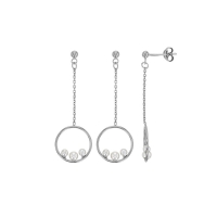 Pendants cercles ornés de 3 perles de culture d'eau douce, argent 925/1000 platiné