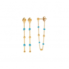 Pendants chaîne double 4cm plaqué or, effet petites perles, violet