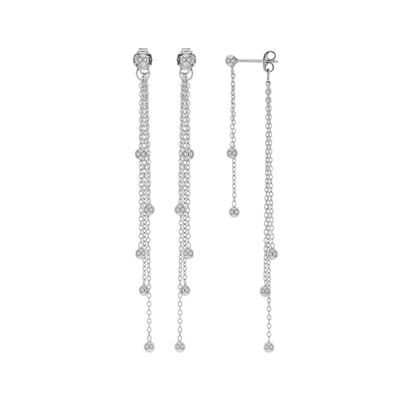 Pendants chaînes ornées de boules lisse, argent 925/1000 rhodié