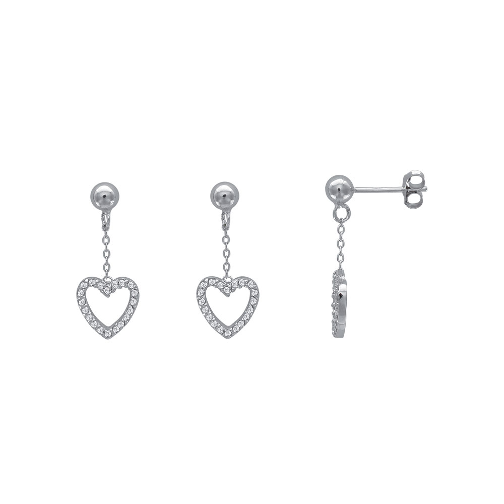 Pendants coeur d'oxydes de zirconium en argent rhodié 925/1000