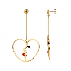 Pendants coeur en acier ajouré avec visage femme en émail