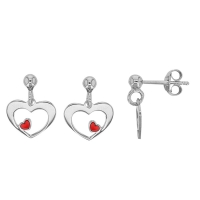 Pendants coeurs ajourés, émail rouge en argent 925/1000 rhodié