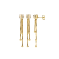 Pendants cubes pavés d'oxydes et boules, argent 925/1000 doré