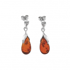 Pendants en forme de goutte en ambre, armature argent 925/1000 rhodié