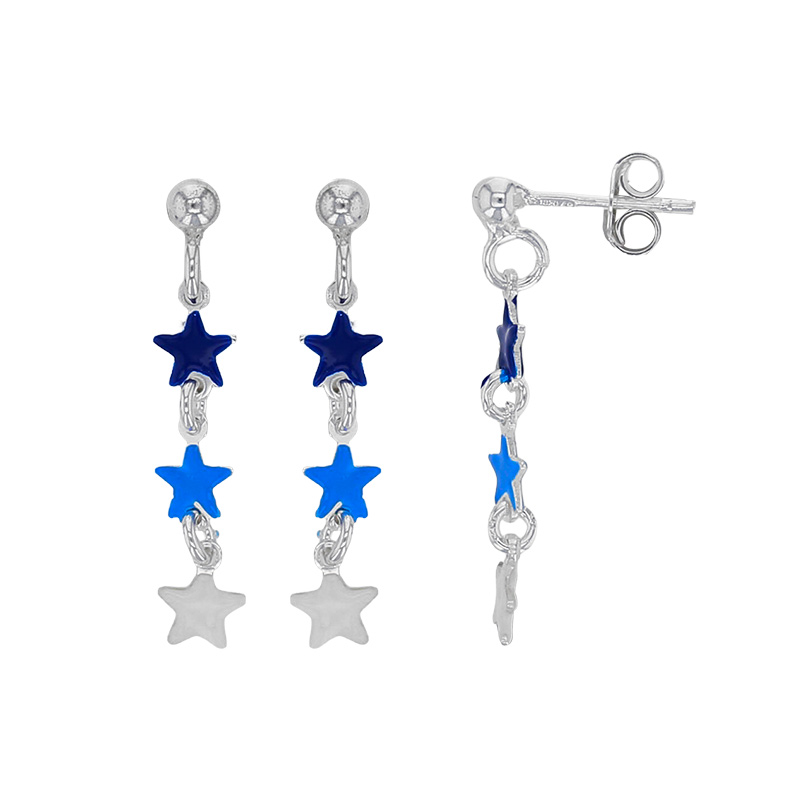 Pendants enfant 3 étoiles émail bleu et blanc argent 925/1000