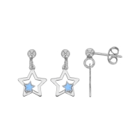 Pendants étoiles ajourées, émail bleu en argent 925/1000 rhodié