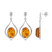 Pendants forme losange, ambre cognac ovale argent 925/1000 rhodié