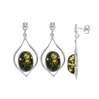 Pendants forme losange, ambre verte ovale argent 925/1000 rhodié