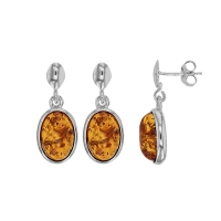 Pendants forme ovale, ambre cognac argent 925/1000 rhodié