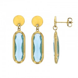 Pendants forme ovale orné de verre facetté bleu clair, acier doré