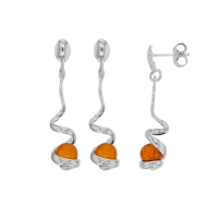 Pendants forme spirale ambre cognac et argent 925/1000 rhodié