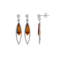 Pendants losange allongé ambre cognac argent 925/1000