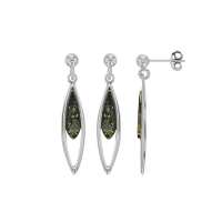 Pendants losange allongé ambre vert argent 925/1000